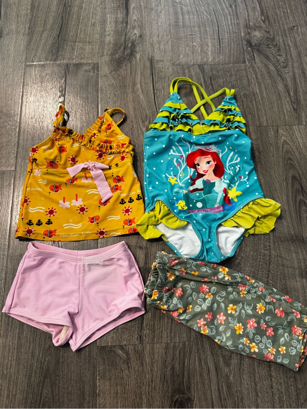Disney Blue & Lime Ariel Ruffle One-Piece Swimsuit for Kids two piece swimsuit